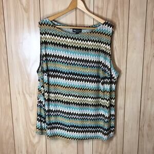 I.N. Studio Zig-Zag Pattern Round Neck Sleeveless Stretch Blouse 3X